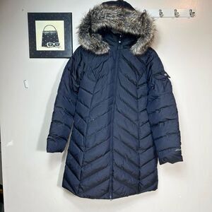 Eddie Bauer Navy Puffer Coat with Fur Hood